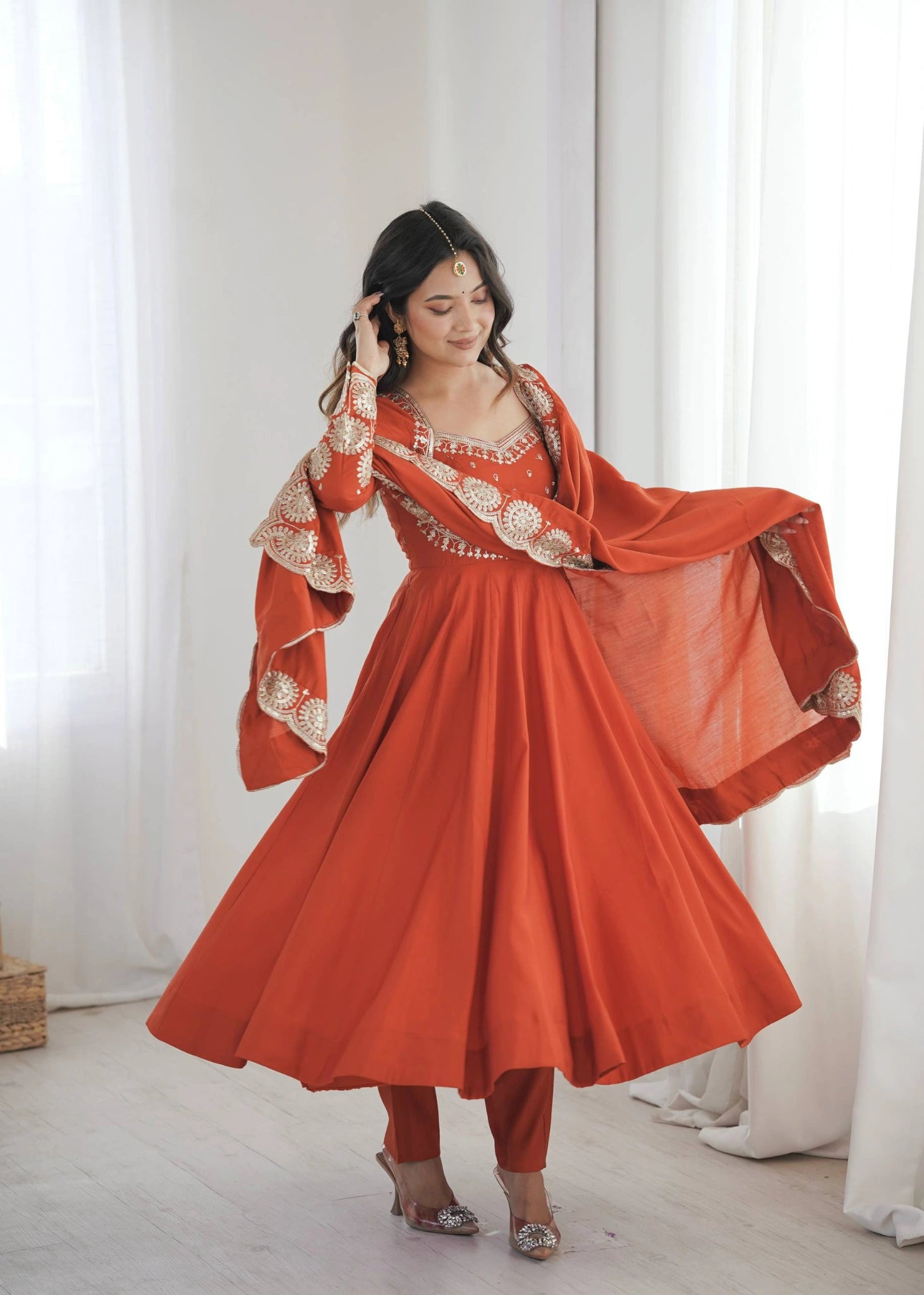 Light Orange Sequins Suit Full Length KU274 Kalyanja