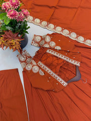 Light Orange Sequins Embroidered Suit Full Set KU274 Kalyanja