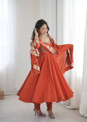 Light Orange Anarkali Suit With Dupatta KU274 Kalyanja