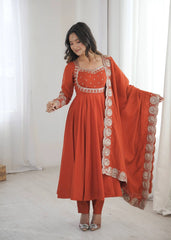 Light Orange Sequins Suit Flare View KU274 Kalyanja
