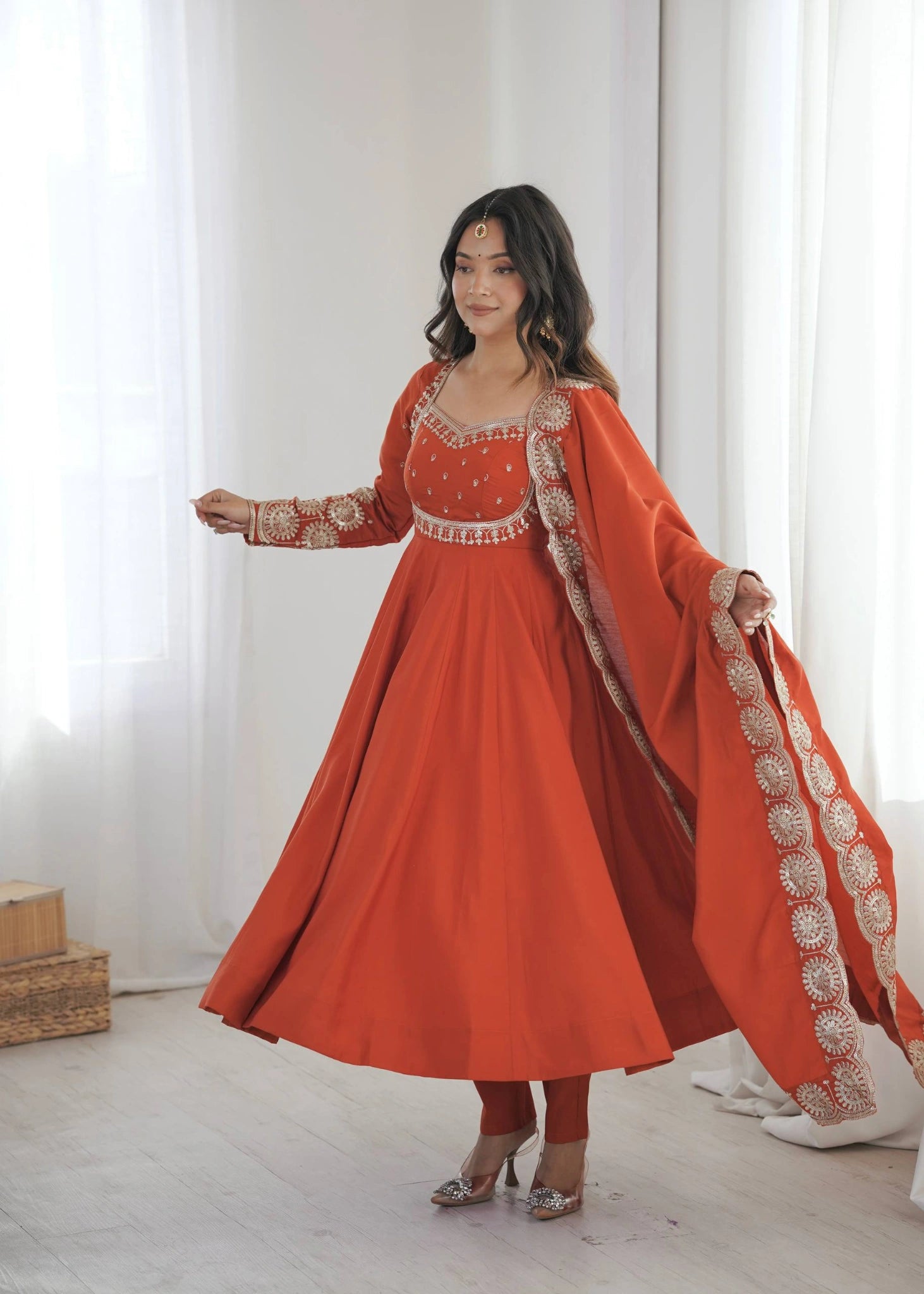 Light Orange Sequins Suit Bodice Detail KU274 Kalyanja