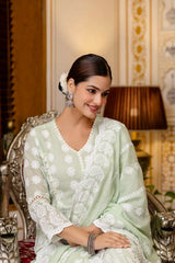 Light Pastel Green Lakhnowi Suit Mul Cotton Blend Anarkali – KU261