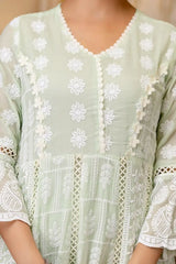 Light Pastel Green Suit Close-Up Thread Embroidery Detail – KU261