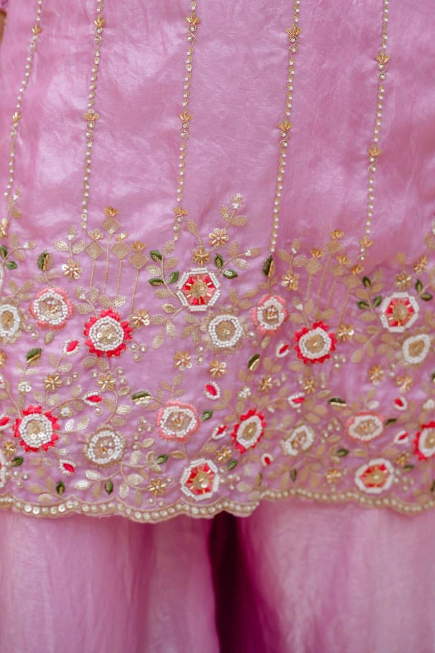 Light Pink Beads Work Suit – Palazzo Bottom and Suit Length Detail