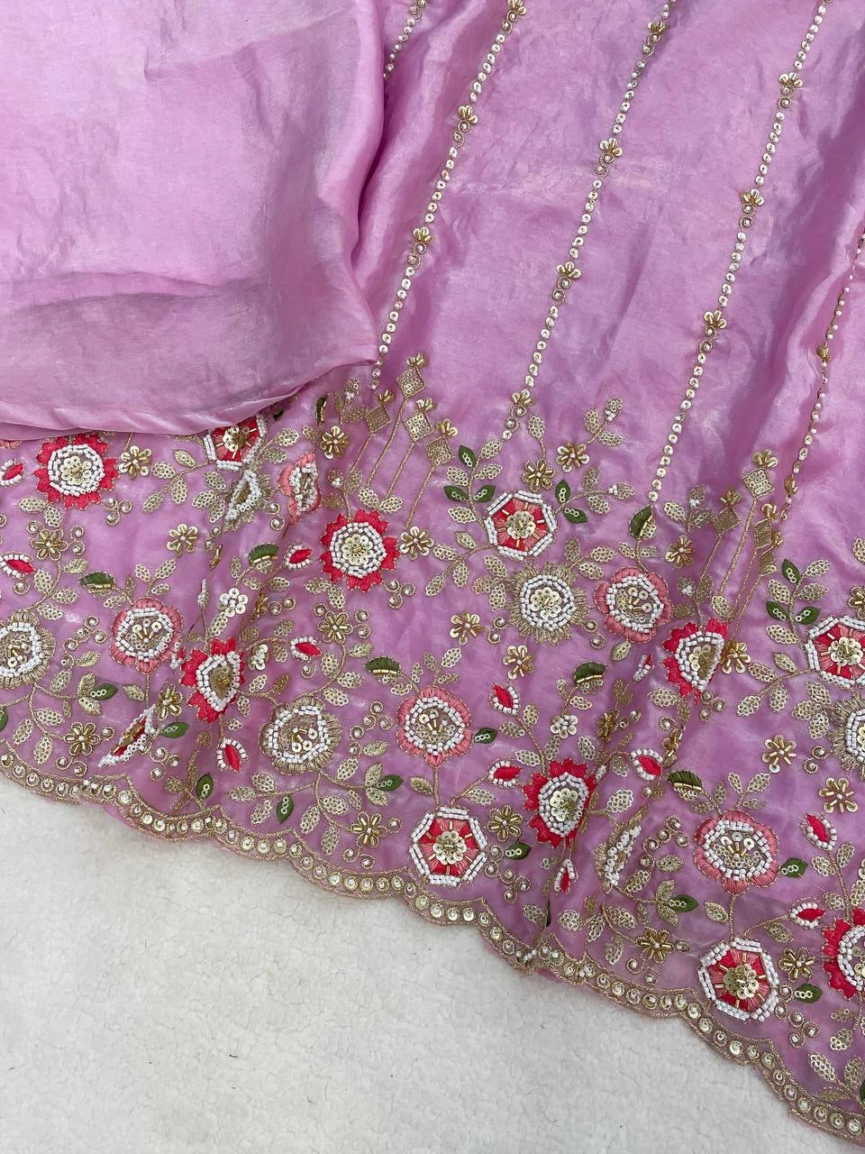 Light Pink Beads Work Suit – Bead Work Embellishment Close-up Detail