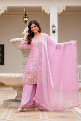 Light Pink Beads Work Suit Front Pose – Beads Work Detail | Kalyanja