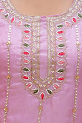 Light Pink Beads Work Suit – Dupatta Styling with Embroidered Border