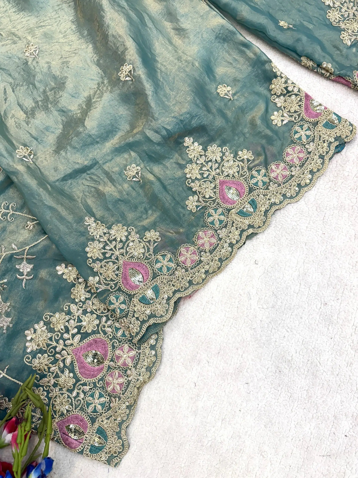 Light Sea Green Sequins Embroidered Palazzo Suit KU253 dupatta embroidery