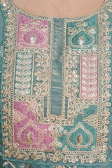 Light Sea Green Sequins Embroidered Suit KU253 seated pose