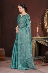 Light Sea Green Sequins Embroidered Saree full front – KS377