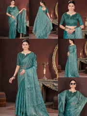 Light Sea Green Sequins Embroidered Saree collage – KS377 Kalyanja