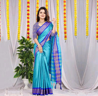 Light Sea Green Zari Work Silk Saree