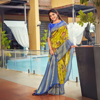 Lime Zari Work Soft Banarasi Silk Saree