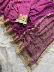 Magenta saree same-tone zari stripe pallu