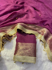 Magenta chiffon saree pallu with running blouse piece
