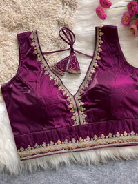 Purple Sequins + Embroidery Codding Work Soft Silky Zimichoo Blouse