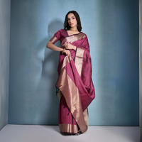 Wine Zari Weaving Banarasi Raw Silk Saree