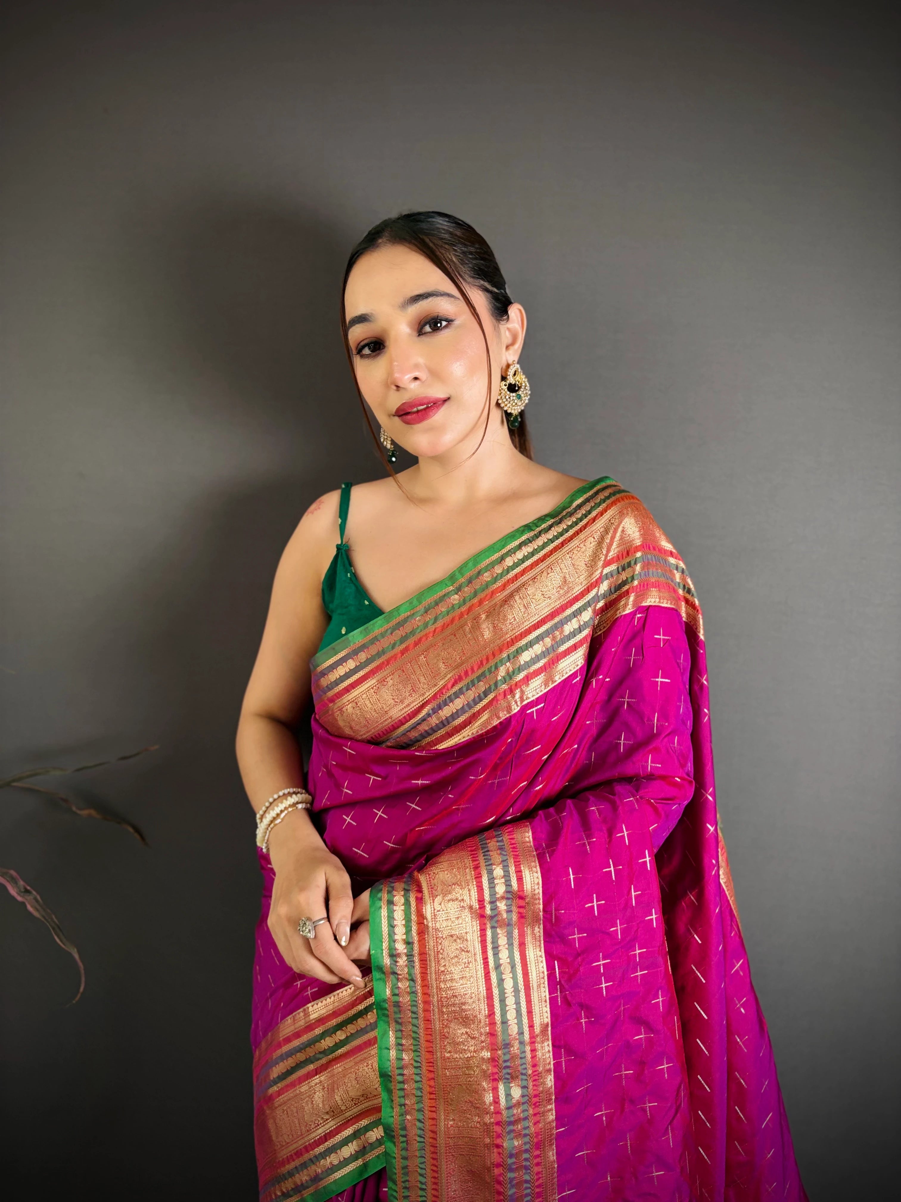 Magenta Silk Blend Saree portrait close-up – KS373