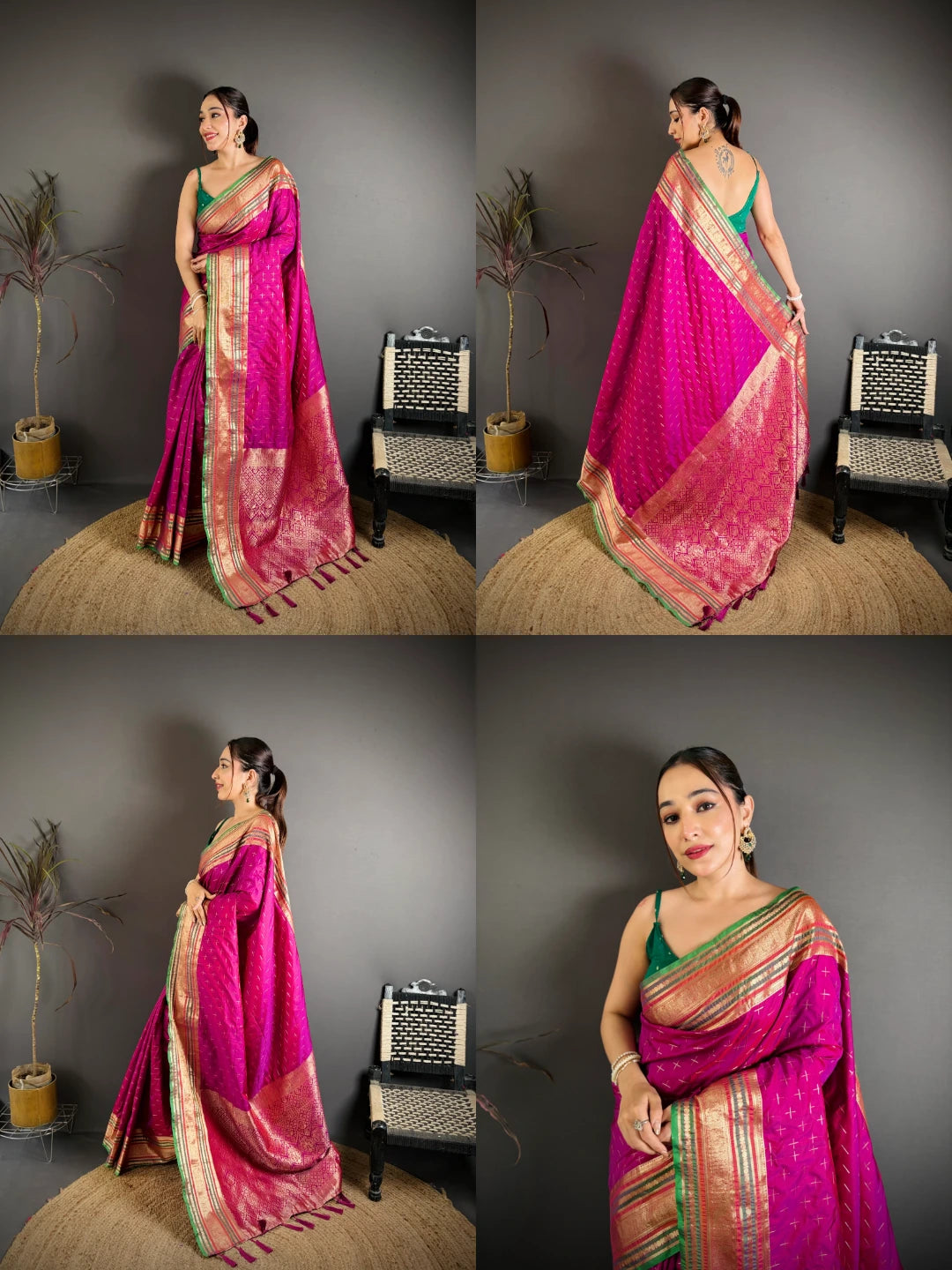 Magenta Zari Weaving Saree collage – KS373 Kalyanja