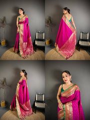 Magenta Zari Weaving Saree collage – KS373 Kalyanja