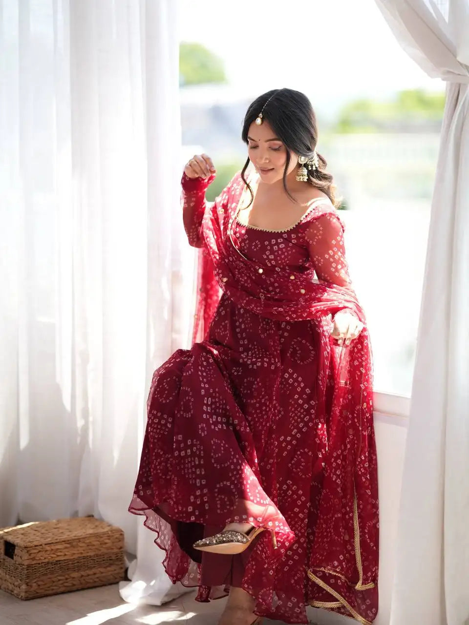 Maroon Faux Georgette Suit KU258 model full length festive shot