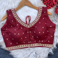 Maroon Embroidery With Sequins Work Silk Blouse