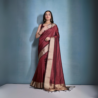 Dark Maroon Zari Weaving Banarasi Raw Silk Saree