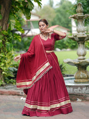 Maroon Gota Patti Lehenga Front View with Dupatta – KL197 – Kalyanja