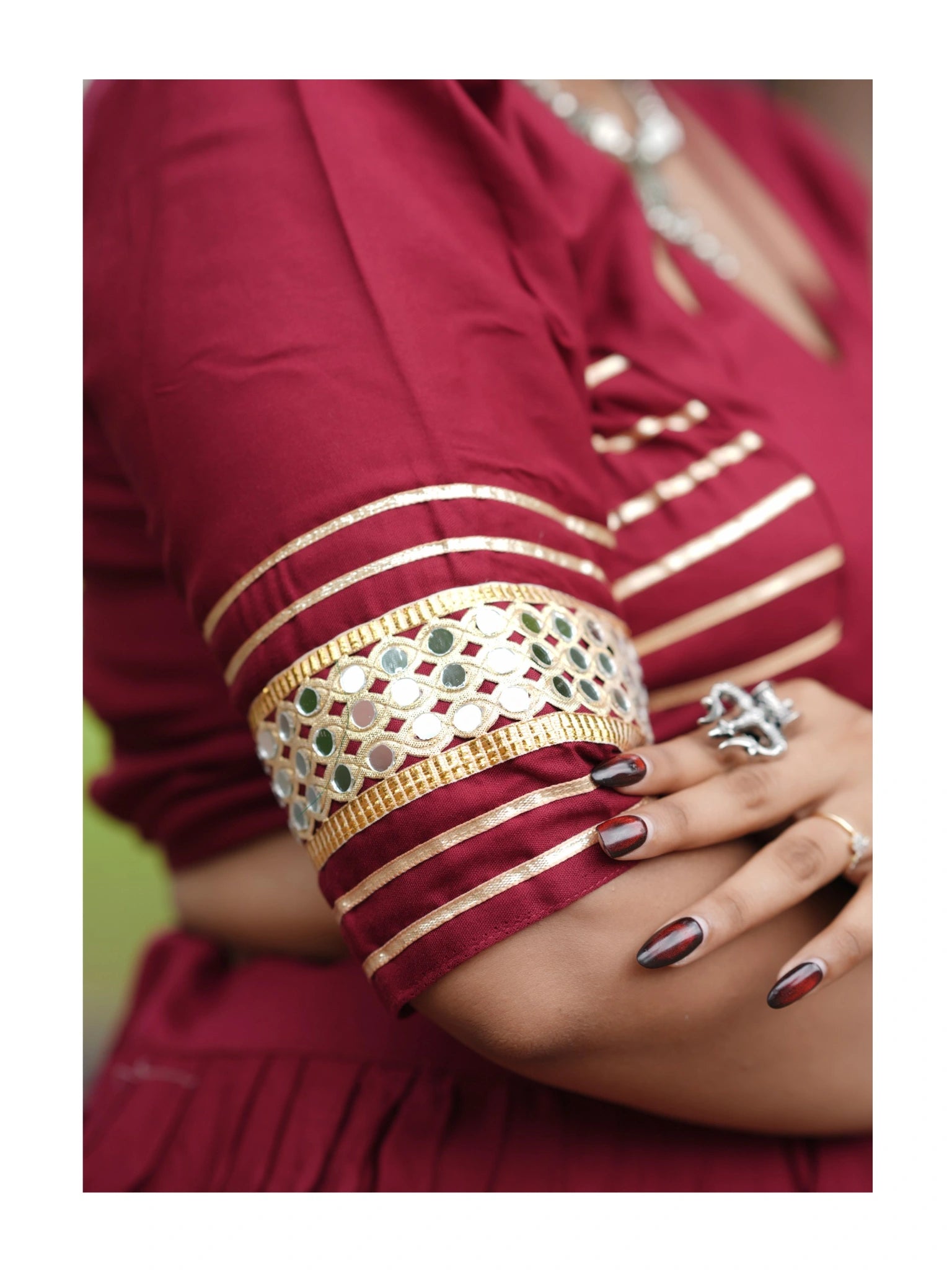Maroon Lehenga Mirror Lace Sleeve Detail – KL197 – Kalyanja