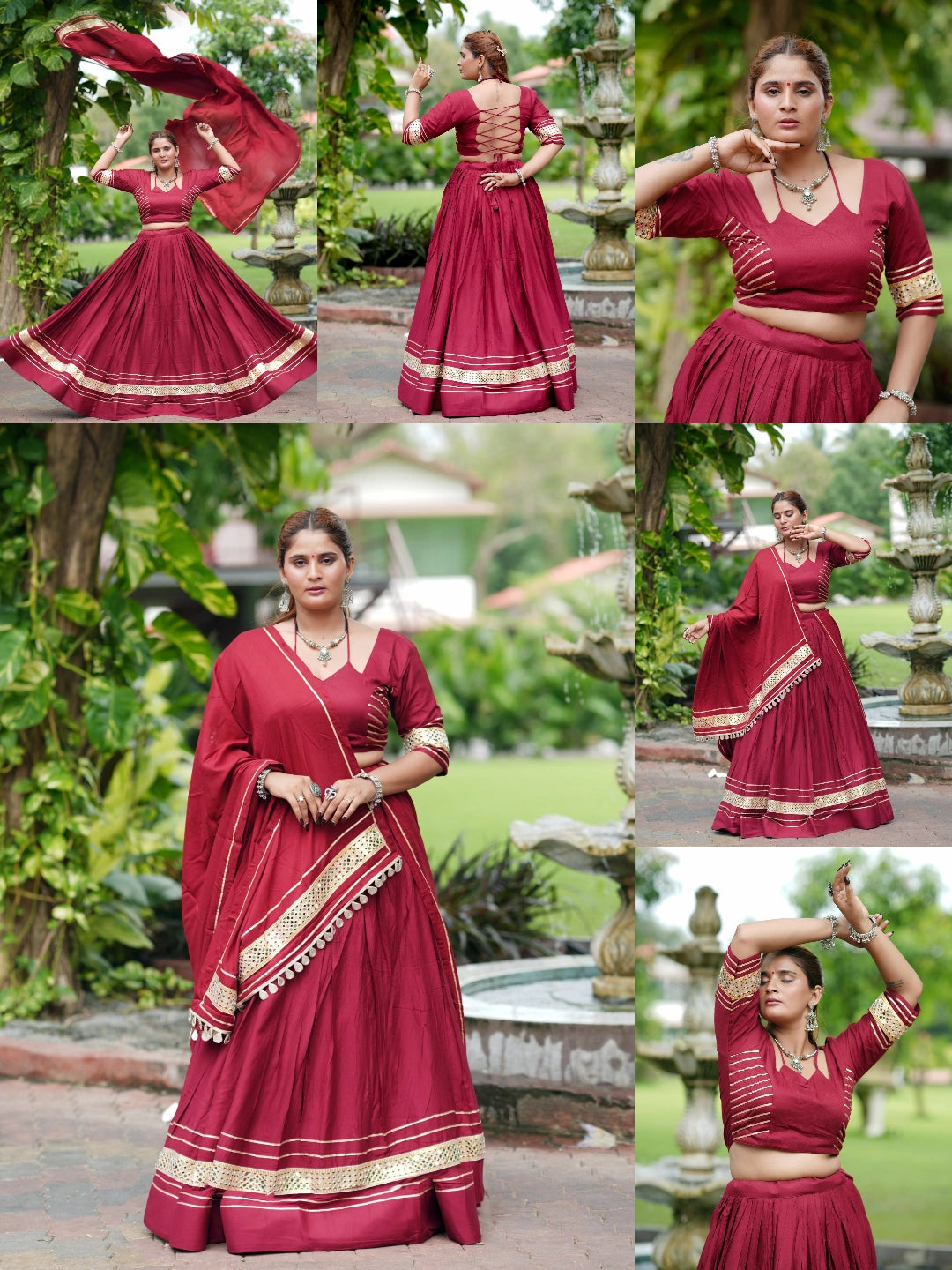 Maroon Gota Patti Mirror Lace Lehenga All Angles Collage – KL197 – Kalyanja