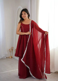 Maroon Jharkhand Work Suit – Sharara, Sleeveless