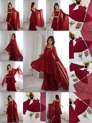 Maroon Jharkhand Work Sharara Suit Kalyanja KU257 all angles collage