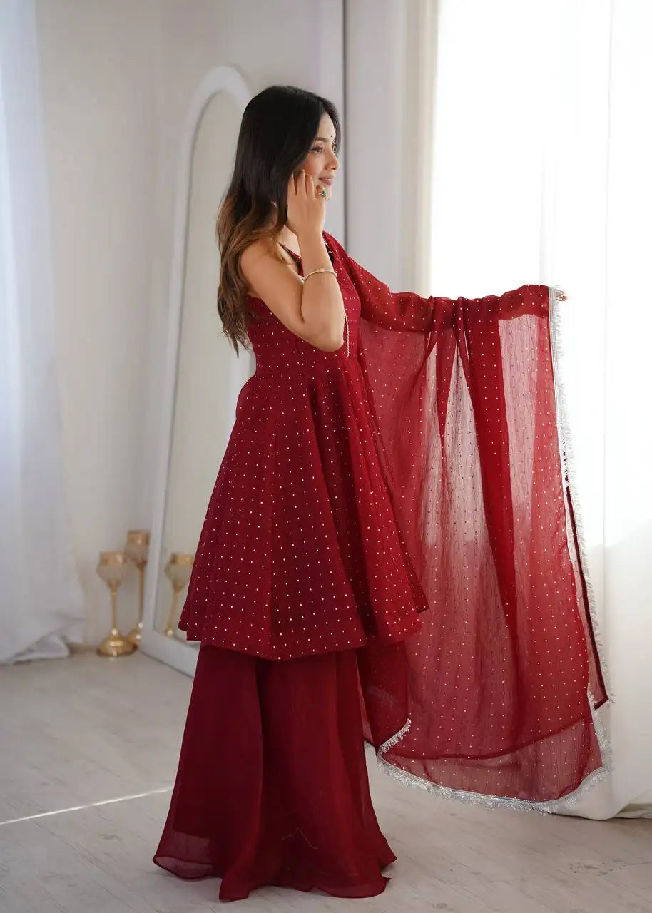 Maroon Crunchy Silk Sharara Suit Kalyanja KU257 model dynamic shot