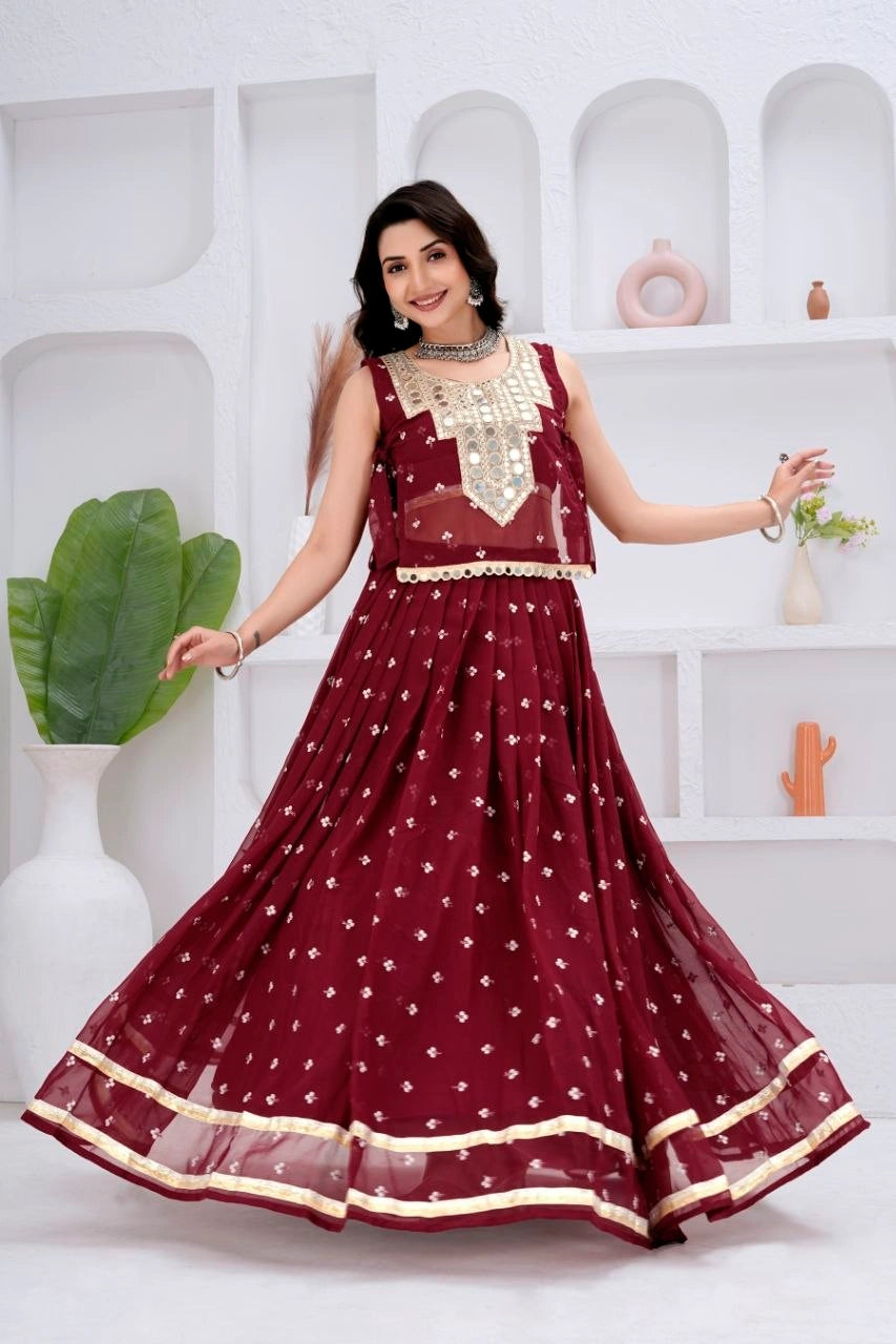 Maroon Mirror Work Lehenga Spinning Flair Shot – KL196 – Kalyanja