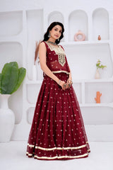 Maroon Georgette Lehenga Side Profile View – KL196 – Kalyanja