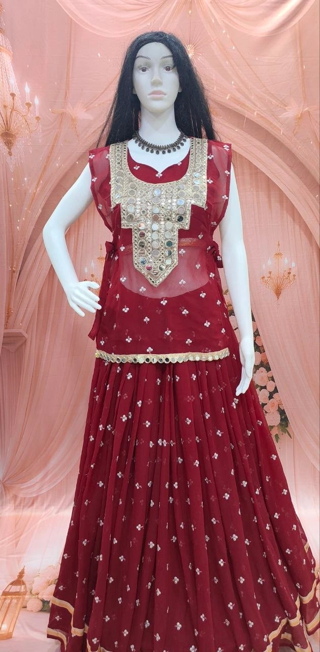 Maroon Lehenga With Outer Layer Mannequin View – KL196 – Kalyanja