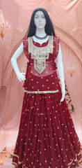 Maroon Lehenga With Outer Layer Mannequin View – KL196 – Kalyanja
