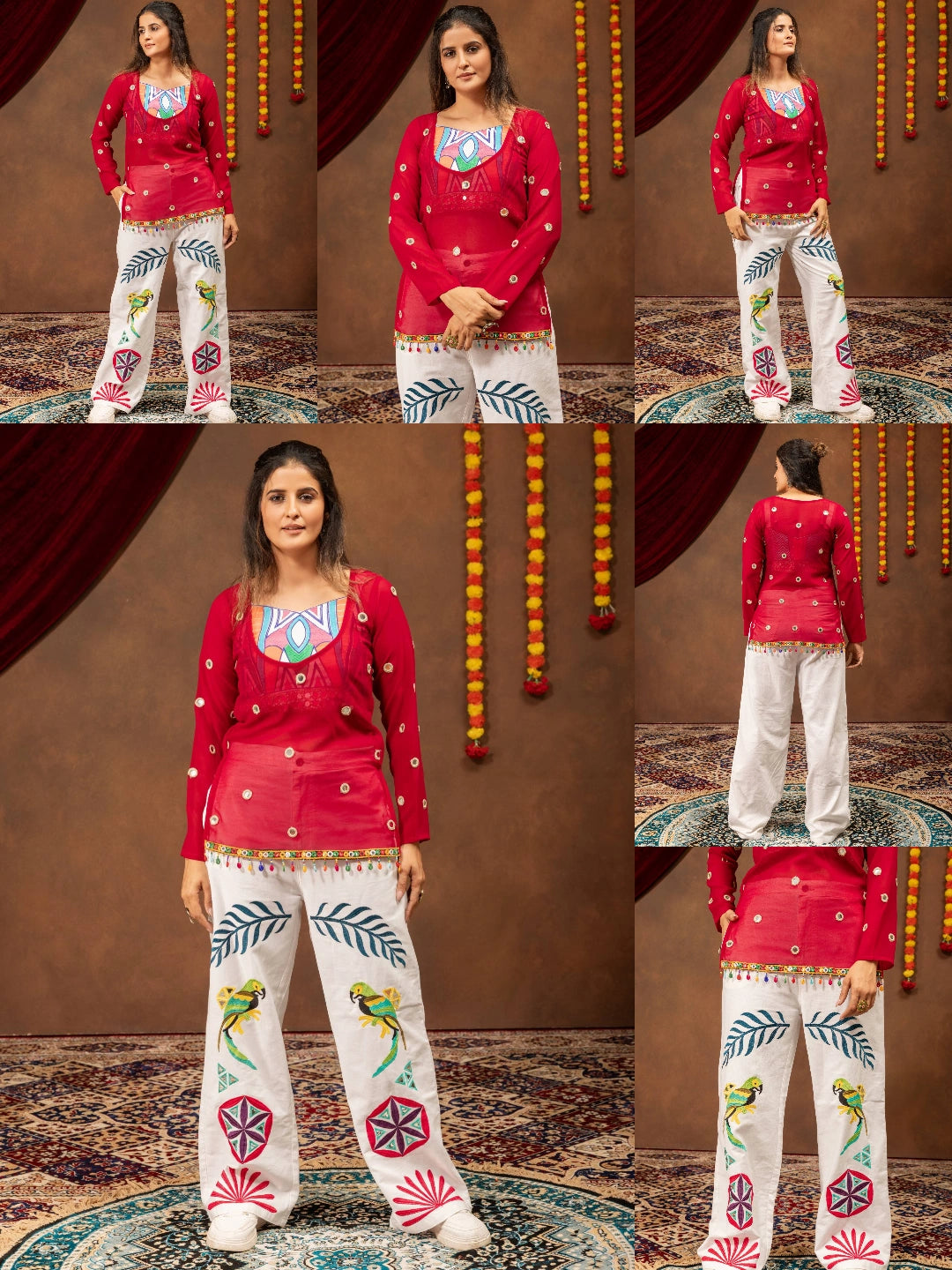 Maroon Mirror Work Coord Set multiple styling views collage Kalyanja KC21