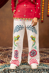 Maroon Mirror Work Coord Set white embroidered jeans parrot motif detail Kalyanja KC21