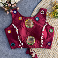 Maroon Mirror Work Cotton Blouse
