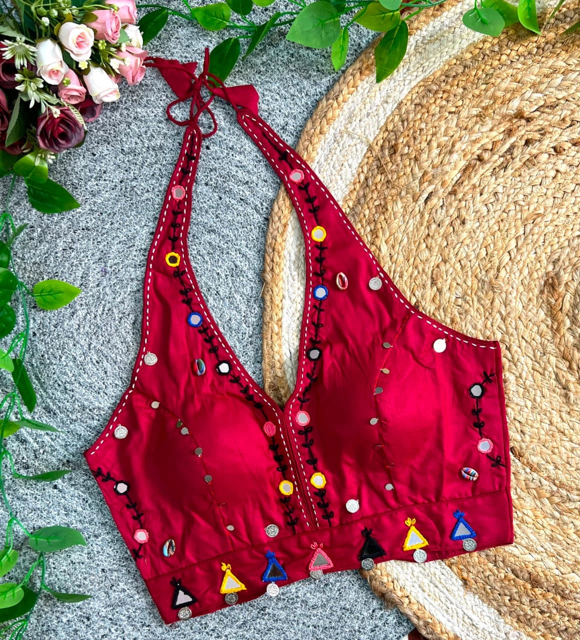 Maroon Multi Thread with Mirror Work Blouse – Kalyanja KB44