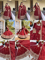 Maroon Sequins Embroidered Anarkali Suit catalog collage – Kalyanja KU299