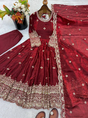 Maroon Anarkali Suit flat lay close-up hem sequins border detail – Kalyanja KU299