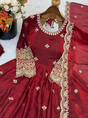 Maroon Anarkali Suit flat lay another angle – Kalyanja KU299