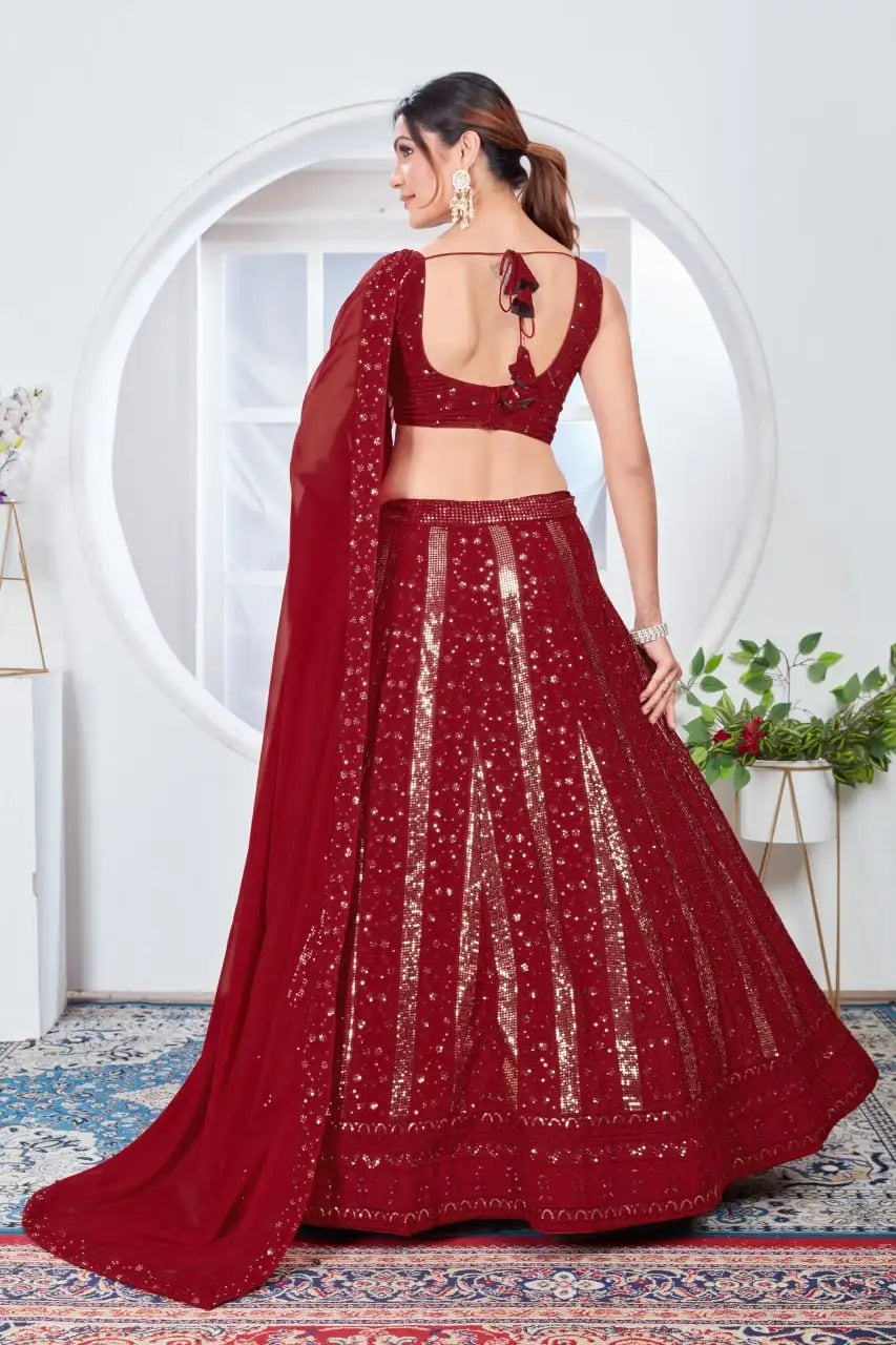 Maroon Lehenga deep back dori tie-up choli back view – Kalyanja KL165