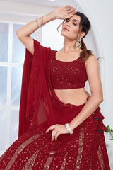 Maroon Sequins Embroidered choli close-up round neck sleeveless detail – Kalyanja KL165