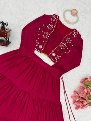 Maroon Thread Embroidered Jacket Flat Lay Detail – KL200 – Kalyanja