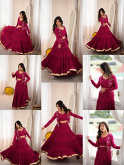 Maroon Thread Embroidered Gota Patti Mirror Lehenga All Angles Collage – KL200 – Kalyanja