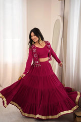 Maroon Thread Embroidered Gota Patti Mirror Lehenga Full Front View – KL200 – Kalyanja