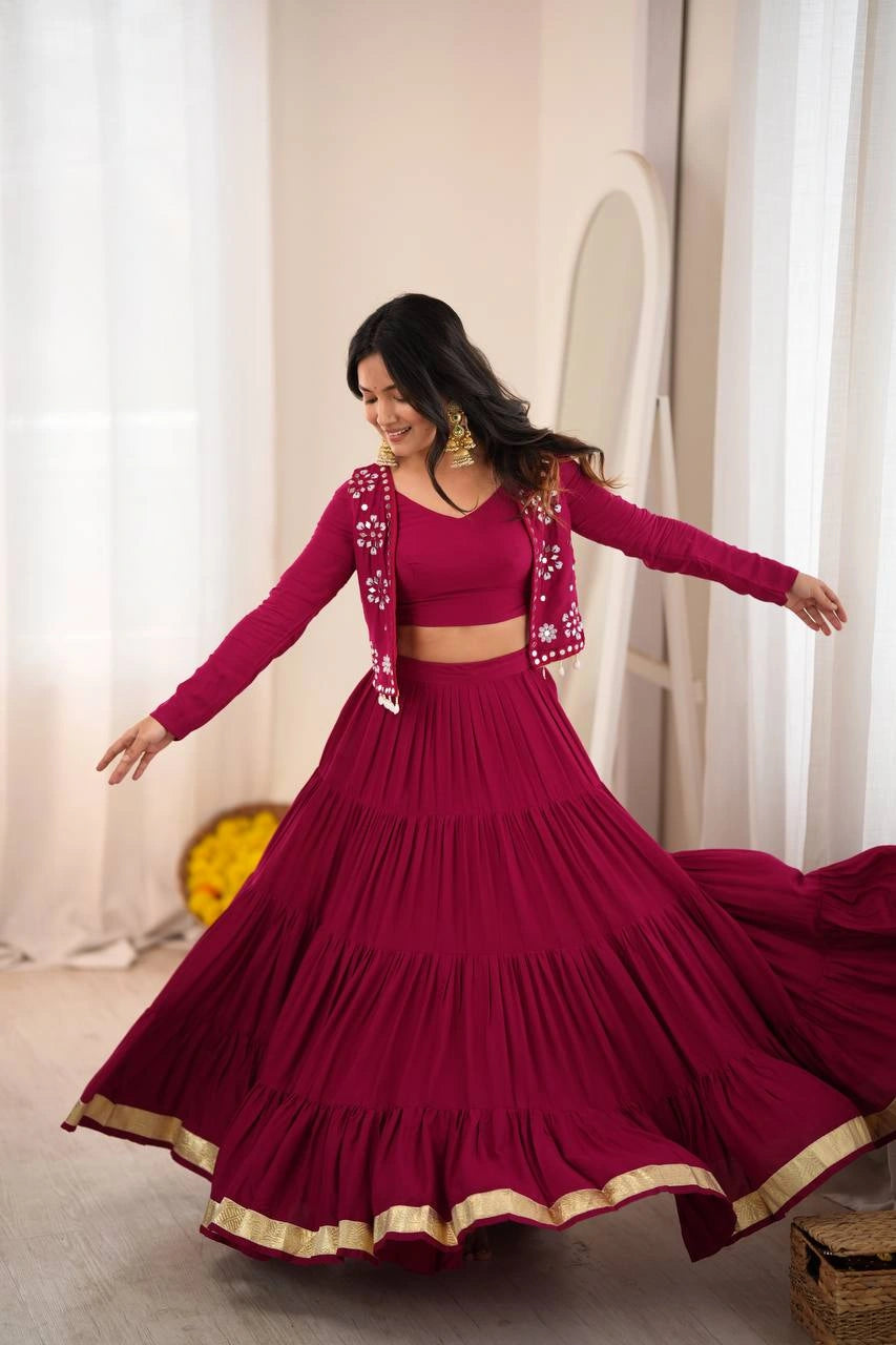 Maroon Thread Embroidered Lehenga 9 Meter Spinning Flair Shot – KL200 – Kalyanja